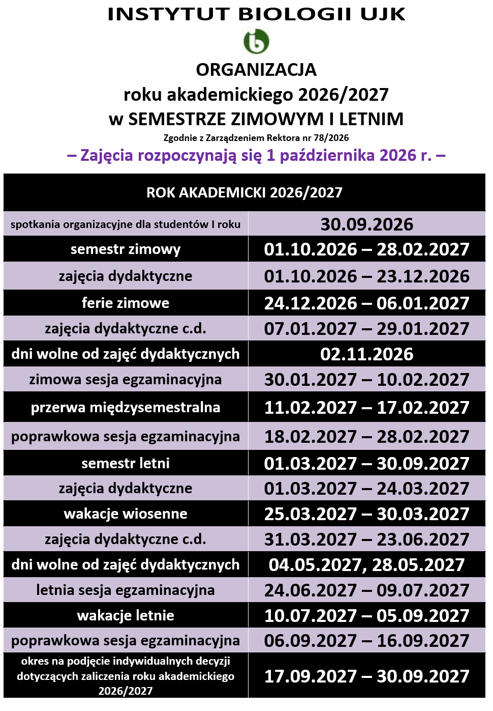kliknij, aby powiększyć, grafika z organizacją roku akademickiego grafika z organizacją roku akademickiego